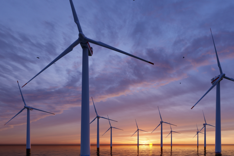 Wind farm at sunset